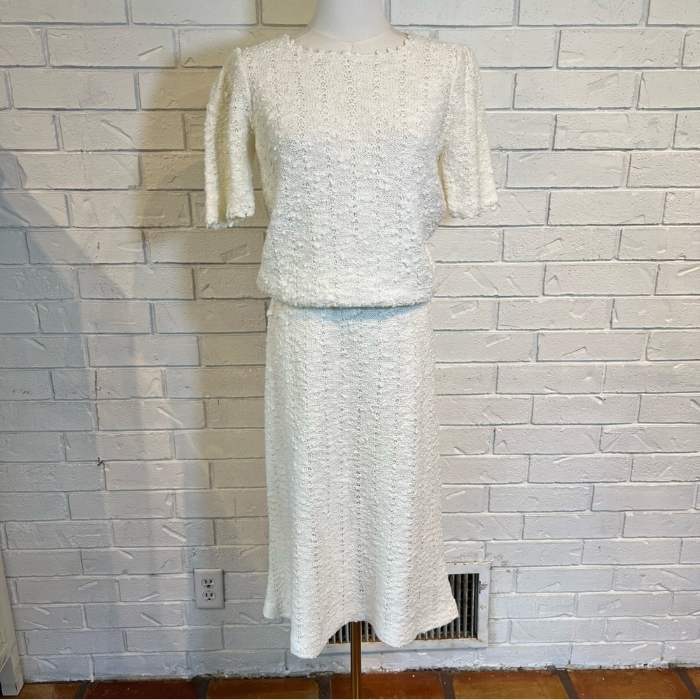 Vintage Marisa Christina White Knit Sweater and Midi Skirt Set Women's S